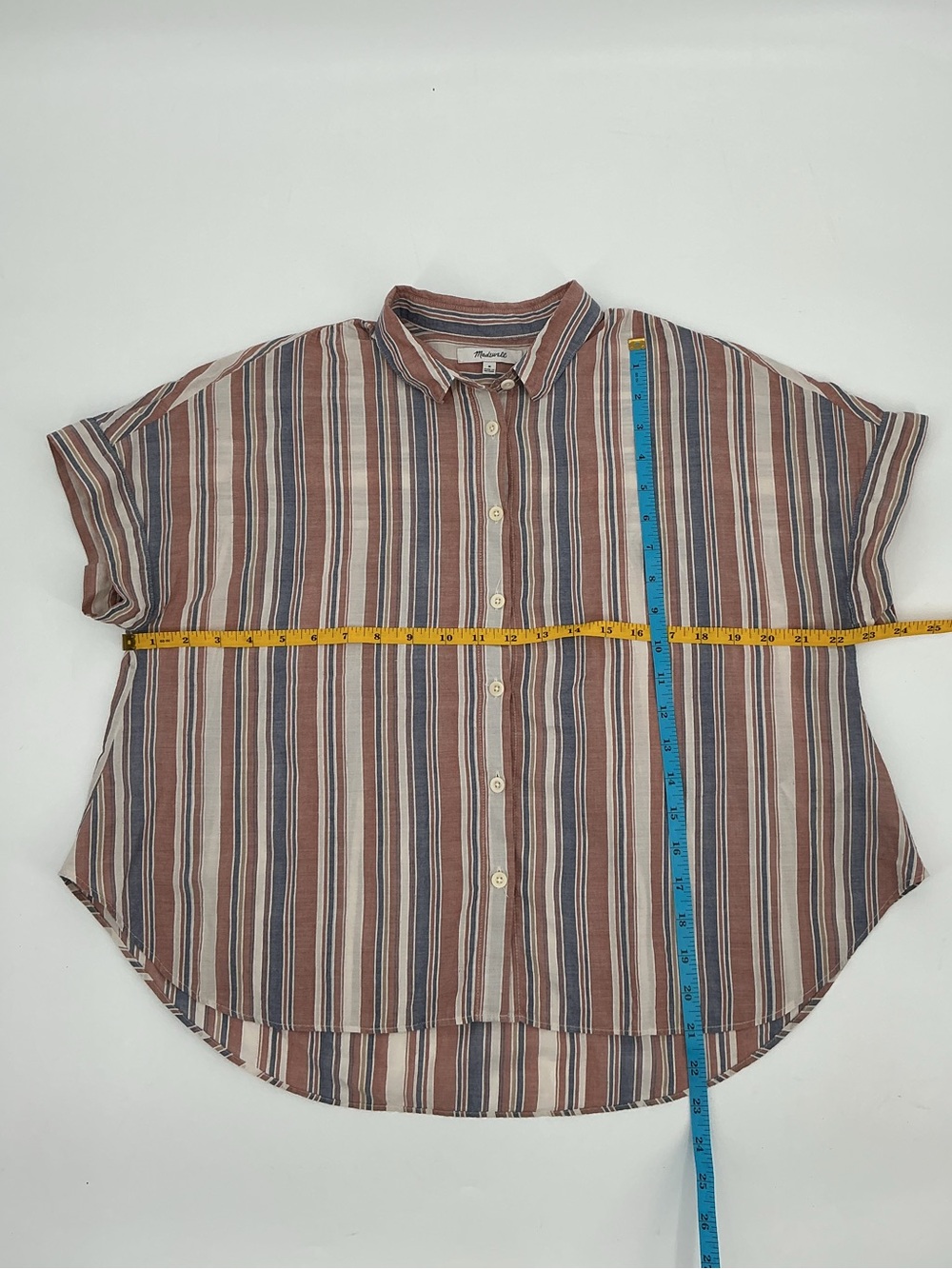 Madewell Ladies Striped Collard Button Cropped Casual Shirt - Picture 2 of 6